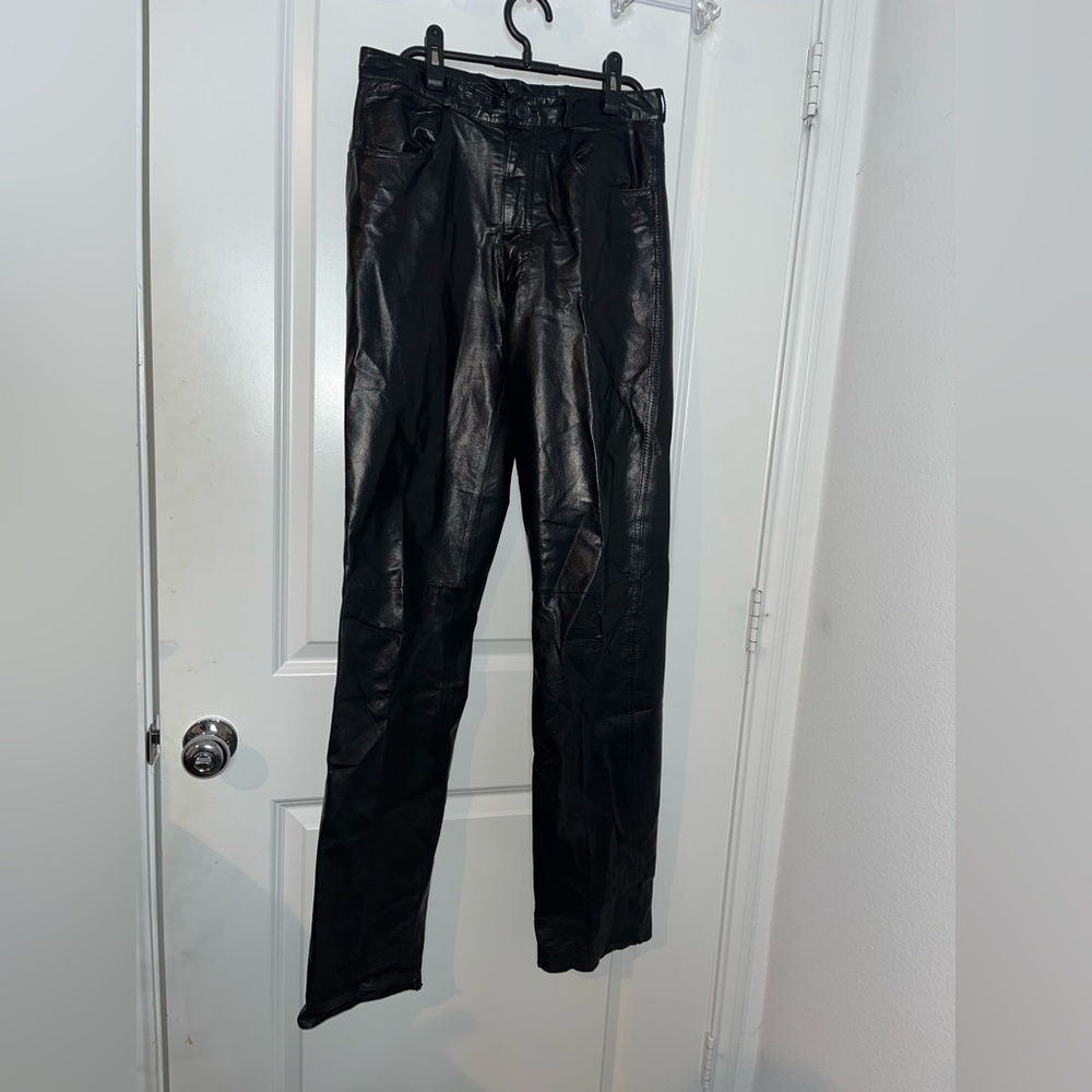 Mirage Pants Mens 32 Black Genuine Leather Straight Leg Suede Lined Casual Edgy